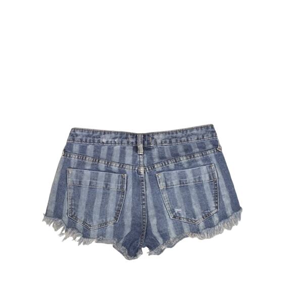 Free People Women's Blue Striped Short Shorts Size 26/US 2 Distressed - Picture 3 of 13
